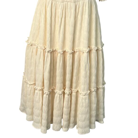 Easel Puff Sleeve Tiered Mini Babydoll Dress Ivory Small Flowy Romantic Boho NWT - Picture 7 of 12